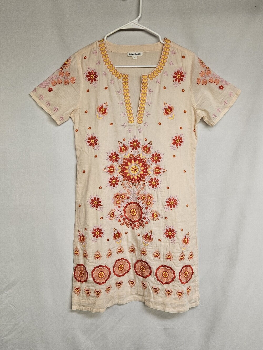 Roller Rabbit Jemina Kurta Orange Red V-Neck Short Sleeve Cover up Tunic X-Small